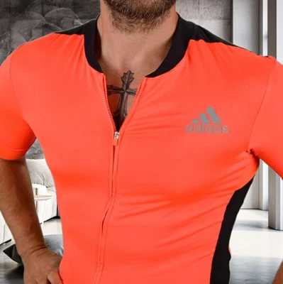 Adidas Homme Maillot De Vélo Sport Signal Rouge Orange Néon - Photo 1/4