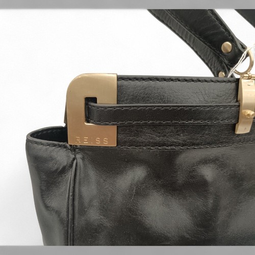 Reiss Handbag Size Large Black Leather Women's Top Handle Smart Work Preloved - Picture 16 of 24