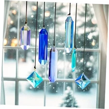  Crystal Prisms Sun Catchers Hanging, 7PCS Suncatcher Rainbow Maker Blue Dreams