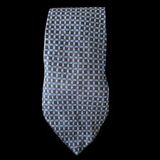 Vintage TOMMY HILFIGER Silk Tie Navy Blue Grid Geometric Pattern Made In USA