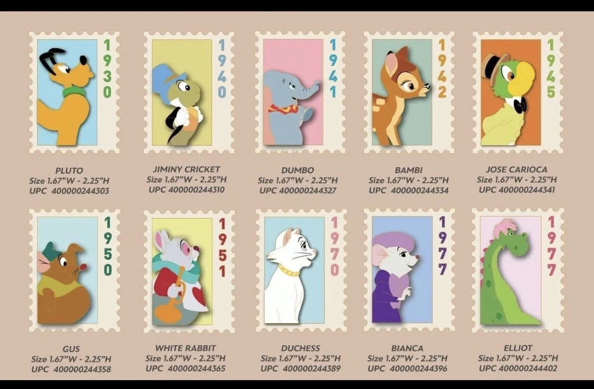 Disney DEC TWDC Commemorative Animal Stamps LE 300 Pins Full Set Postage