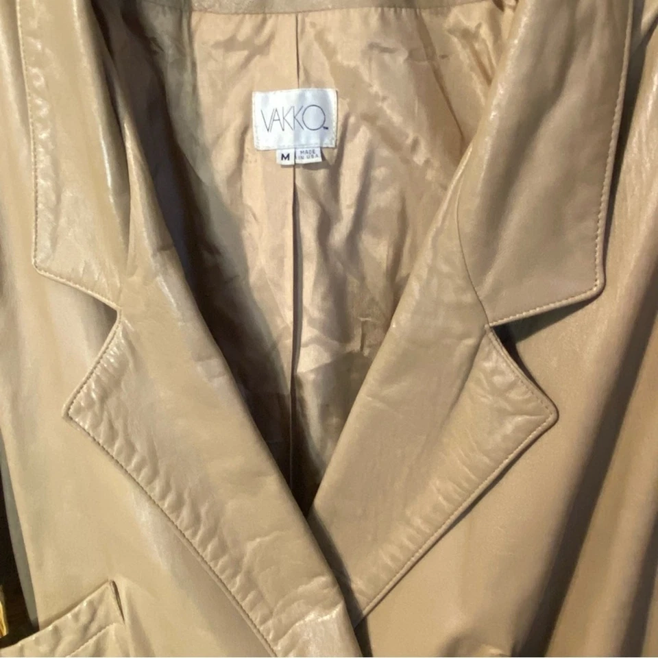 Vintage Vakko Tan Leather Jacket Elegant Tailored Design medium USA made 1980s - Image 3 of 4