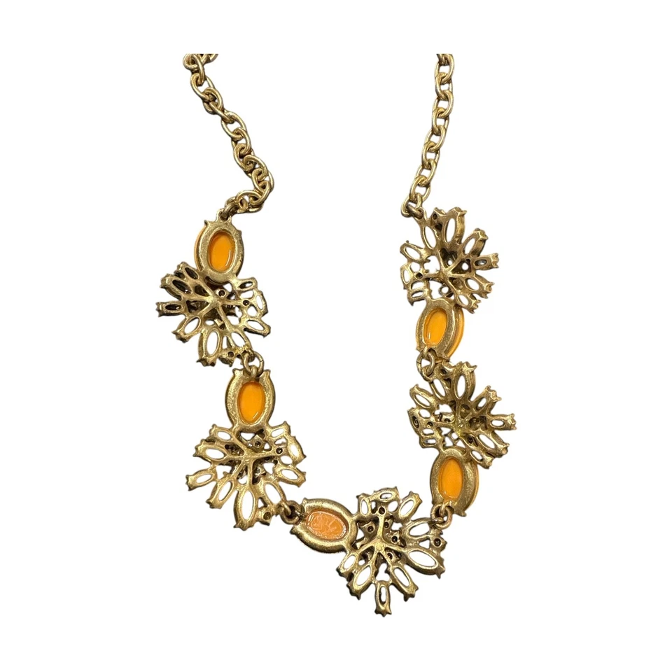 J. Crew Gold Tone Gold & Orange Crystal Statement Necklace JC414 - Image 4 of 4