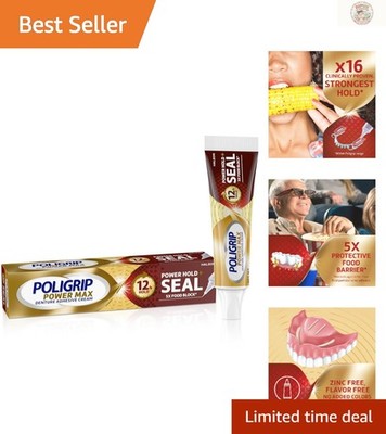 Flavor Free Poligrip Power Max Denture Cream - 2.2 oz for Food Seal Protection