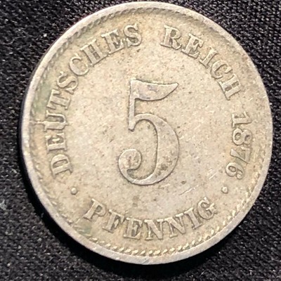 1876-E Germany 5 Pfennig Copper-Nickel Coin - VF (Very Fine) condition