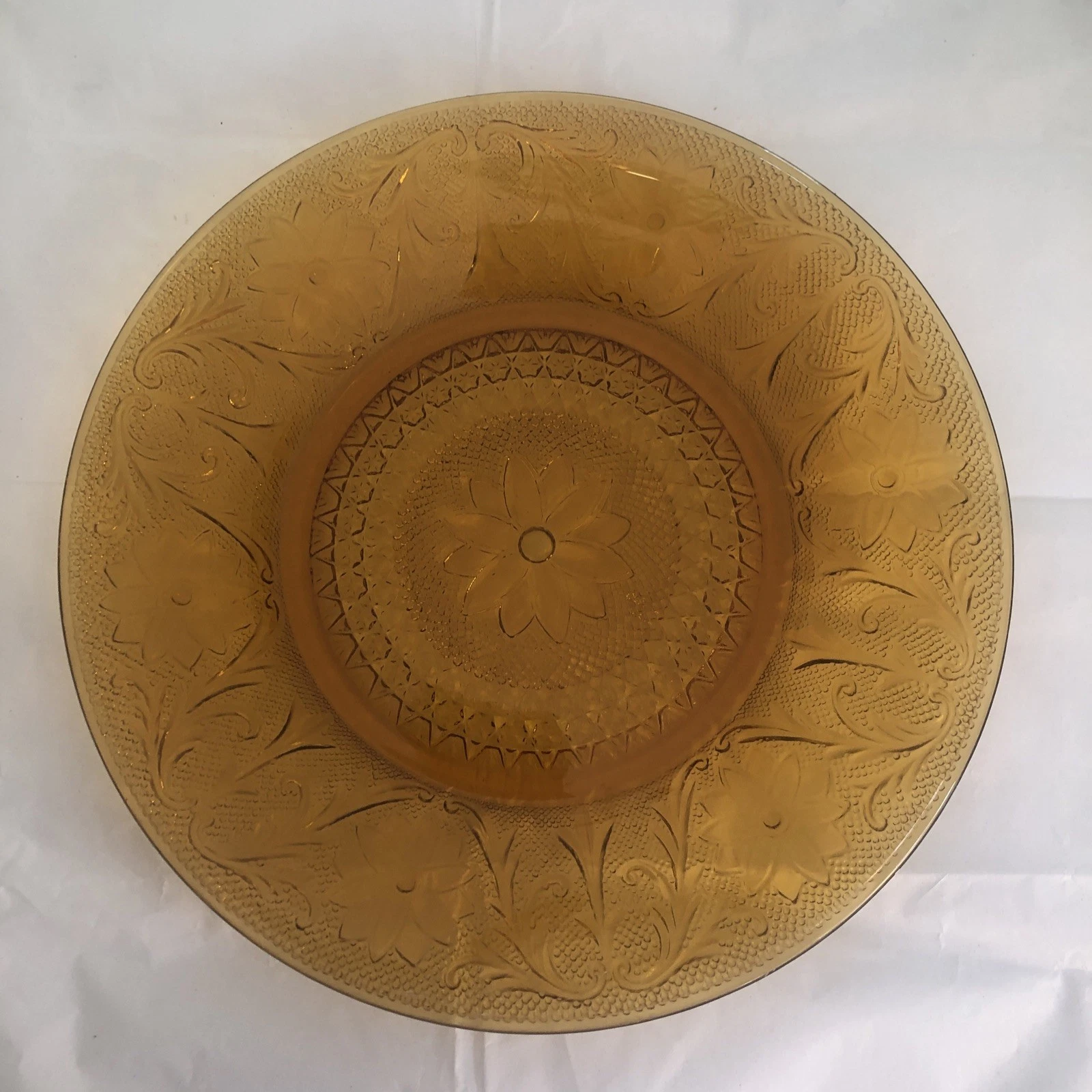 Vintage Tiara Indiana Amber Sandwich glass Dinner plates set of 4 10.25" Daisy