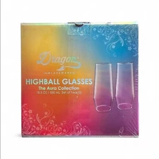 Dragon Glassware Highball Glasses 18.5 oz Aura Collection Set of 2 – New Sealed