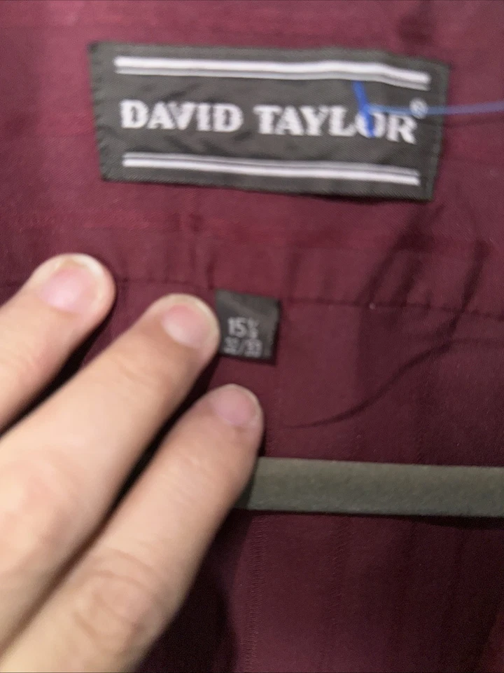 Camisa David Taylor 15 1/2 Aguja Única Sastrería Granate Seda Rayas Botones Foto 3 de 4