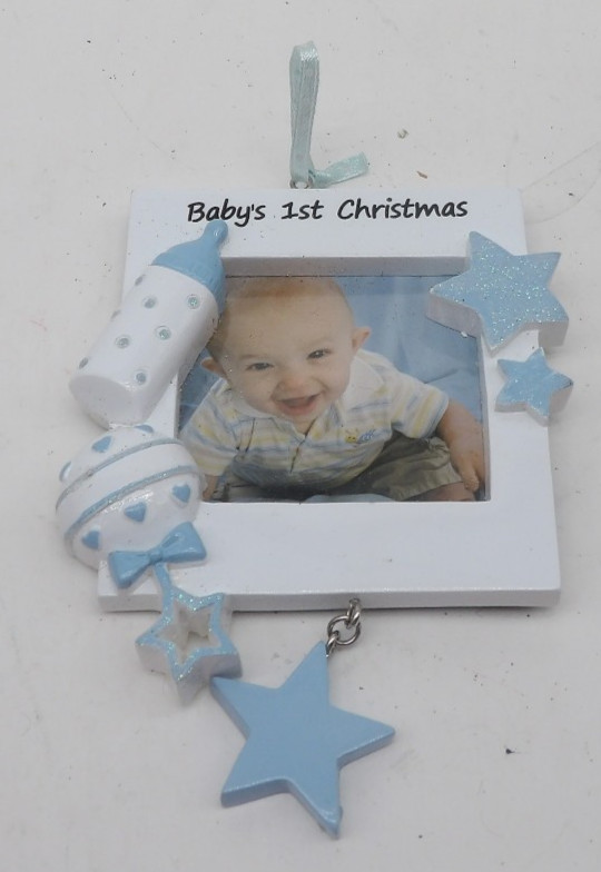 Polar X Baby's 1st Christmas Blue Stars Photo Frame Christmas Ornament 3.75"x5"