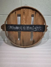 Vintage Bushel Basket Slat Lid Wood Metal Decor Wall Hanging Farmhouse Rustic