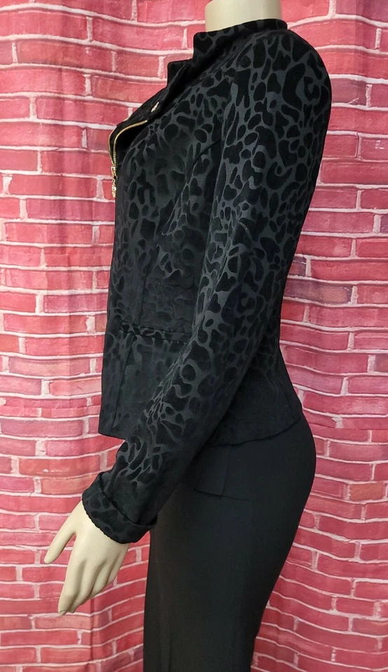 ANNE KLEIN Womens Animal Print Black Gold Zip Cardigan Blazer Jacket Sz S #CB5 - Image 4 of 4