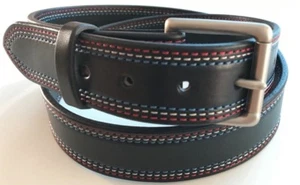 AMISH MADE WICKETT & CRAIG 1.5" HEAVY REAL LEATHER WORK GUN RED,WHITE,BLUE BELT