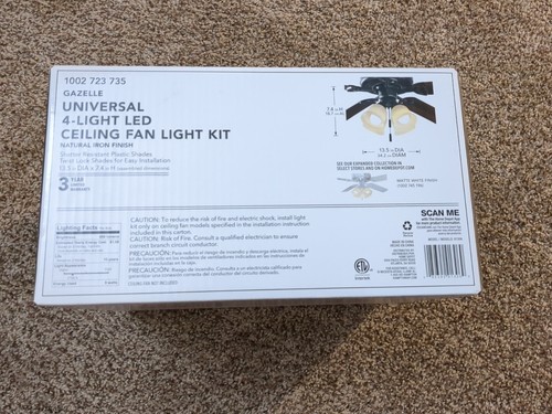 Hampton Bay Gazelle 4-Light LED Natural Iron Universal Ceiling Fan Light Kit - Picture 2 of 3