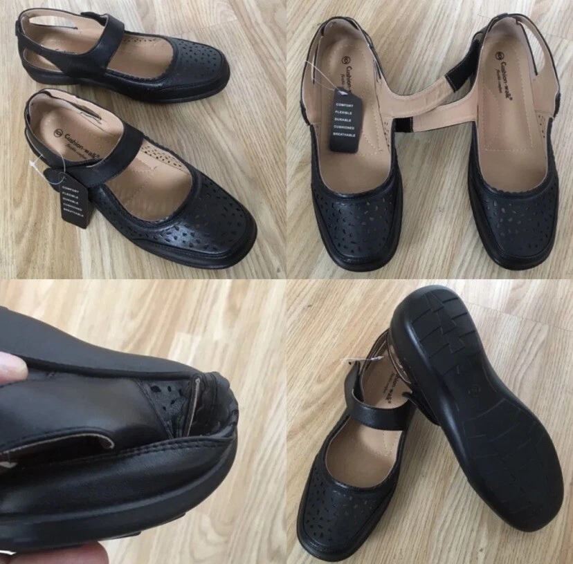 Ladies Black Orthopedic Diabetic Wedge Mem Foam Touch Office Hospital Nurse Shoe