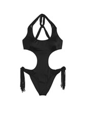 NEW VICTORIA'S SECRET S Side-Tie Fringe Black Swim Suit One Piece Monokini Cutou