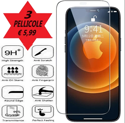 VETRO TEMPERATO PER IPHONE 14 13 12 11 X XS XR PELLICOLA PROTEZIONE SCHERMO