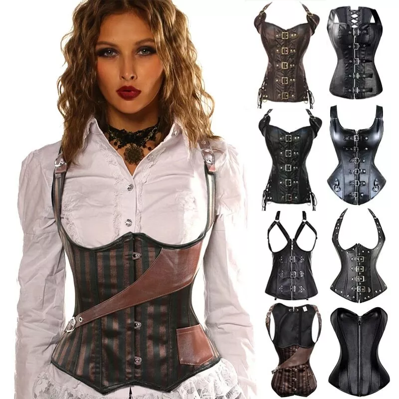 Women Steampunk Corset Top Sexy Bustier Gothic Overbust Leather