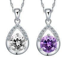 925 Sterling Silver Necklace Crystal Love Heart Pendant Gift Box E4