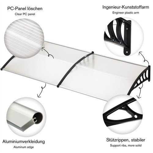 Haustürvordach Vordach Pultvordach Haustür Überdachung 300CM Kunststoff Türdach - Bild 2 von 8