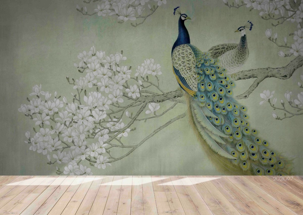 3D Peacock Floral Wallpaper Wall Mural Removable Self