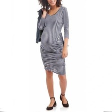 Liz Lange Womens Dress Size Small Maternity Blue White Strip Stretchy Knit New