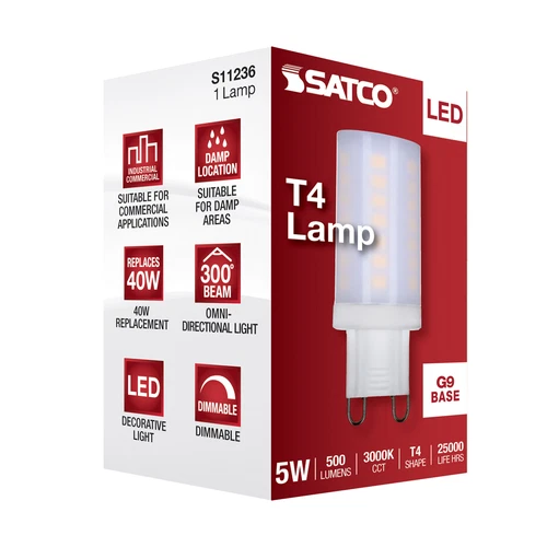 Satco S11236 JCD LED Bulb 120V 5W =40W Double Loop G9 T4 Frost 3000K Soft White - Picture 5 of 8