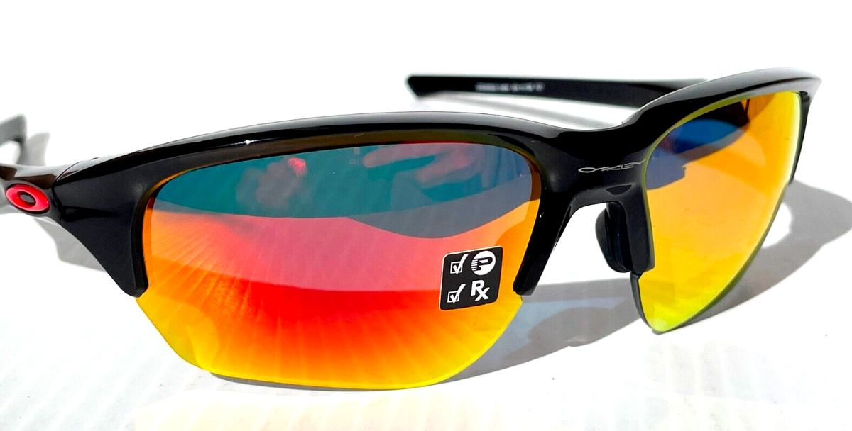 NEW Oakley FLAK BETA Shiny Black POLARIZED Ruby Lens Sunglass 9363