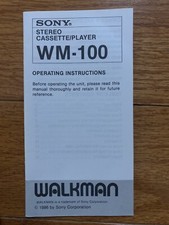 Operating Instructions For Sony WM-100 Cassette Player