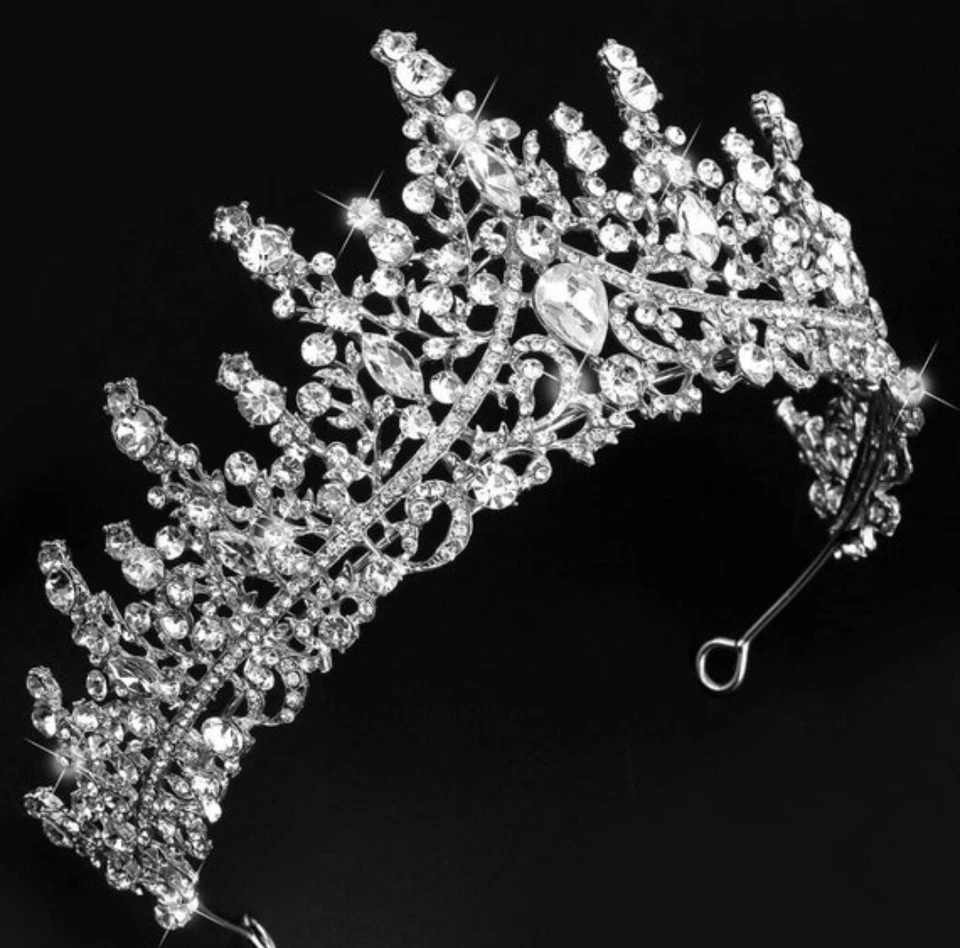 Silver Tiara and Crown for Women Crystal Queen Rhinestone Princess, Wedding Gift - Image 2 of 3