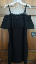 NWT ~ By & By Black party dress Adjustable straps Off shoulder ruffle Women's 15