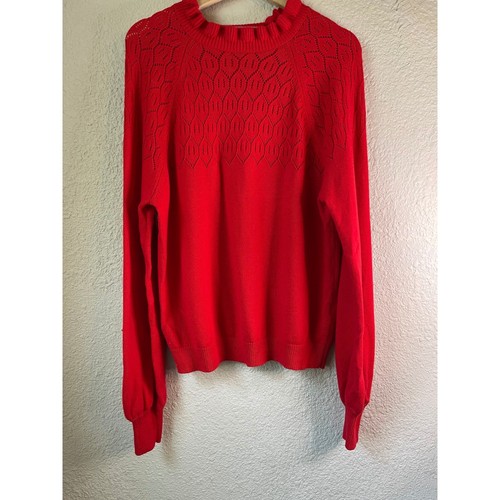 Boden Red Sweater Ruffle Neck Long Sleeve Knit Pullover Top Women's L - Picture 3 of 4