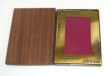 Vintage gold tone CONFIRMATION PHOTO FRAME religious gift 3x5 orig box Creed