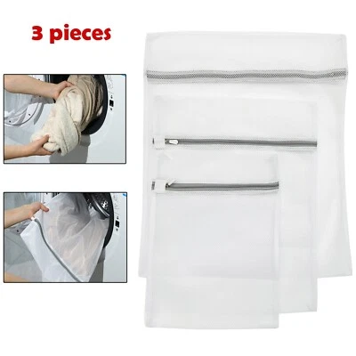 CHONGYTTUO 3 Pcs Nylon Coarse Mesh Laundry Bags Zipped Basket for Clothes Socks Net Mesh