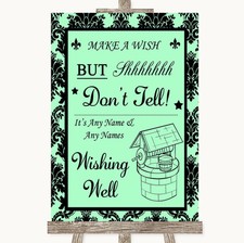 Mint Green Damask Wishing Well Message Personalised Wedding Sign