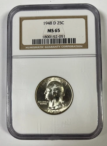 1948 D Washington Quarter 25C NGC MS 65 READ LABEL DAMAGE