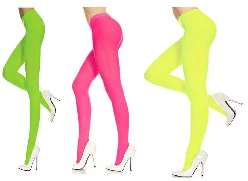 Ladies Opaque Neon 80's Tights Fancy Dress Costume Accessory Full Foot  Tights