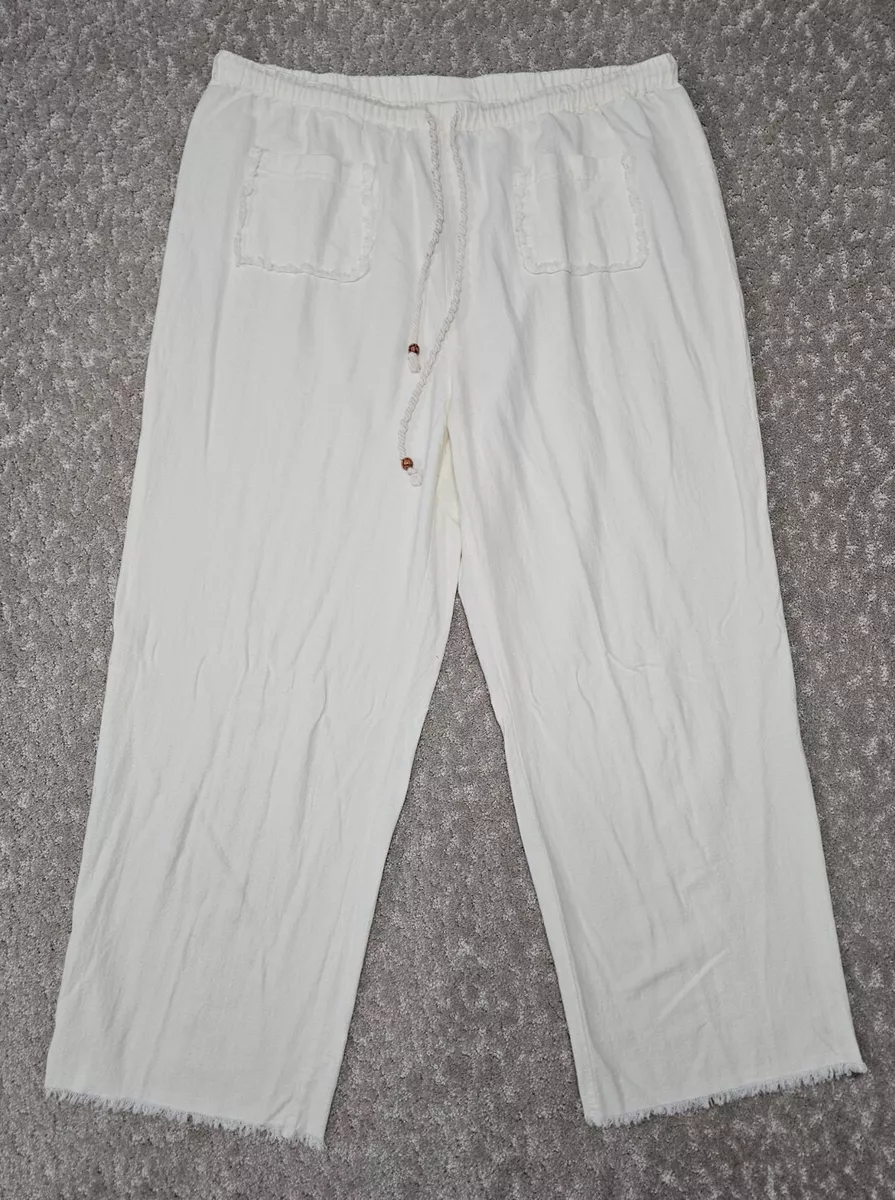 Soft Surroundings Pants Womens Plus SIZE 2X Ivory Straight Leg Pull-On High  Rise