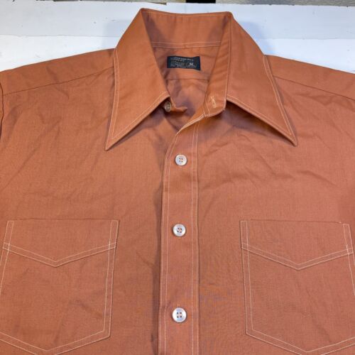 VINTAGE 1960s JCPENNY Big Collar Short Sleeve Button Down SHIRT Mens M 15 15-1/2 - Picture 1 of 6