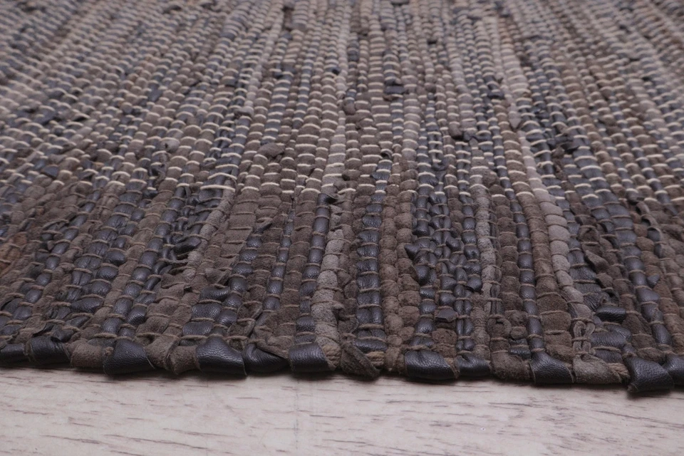 Tapis d’Intérieur En Cuir Véritable Suède Chindi Rag Fait Main 60x95 cm - Photo 4/4
