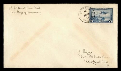 DR WHO 1933 CANADA FDC AIRMAIL 6C PICTORIAL M76515