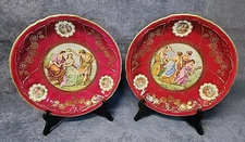 2 Mitterteich Bavaria Decorative Plate Burgundy Gold Classical Roman Maids u-15G