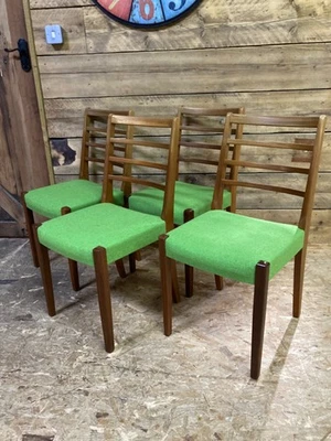 4 Danish style dining chairs Mid Century Restored 1960s 70s teak g plan green - Image 1 of 4