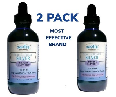 2 Pack Bottles 4oz True Colloidal Silver by 360 Tru Skin Healer & Health Benefit