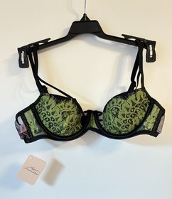 NWT Agent Provocateur ELECTRA Plunge Bra in Black Green 34B Boudoir Cutout Vamp