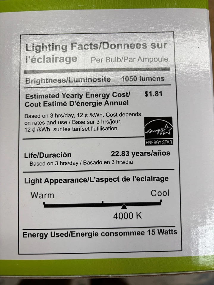 (2 Pk) 15W LED Par38 4000K dimmable @120 volts 40 deg beam angle - Image 4 of 4