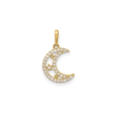 10k Yellow Gold Crescent Moon Pendant with White Stones and Star Accents