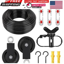 Outdoor Clothesline Kit 150ft Heavy Duty Galvanized Steel Pulley Set