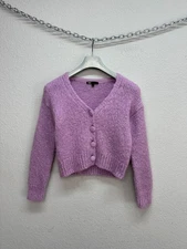 Maje Women's Lilac Lavender Knit Sweater Cardigan Wool Mohair Size 1/S Italy