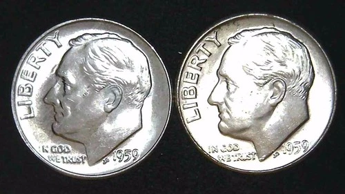1959-P  D 10C Roosevelt Dime (2  Coins) BU 90% Silver 26ctt0111-1