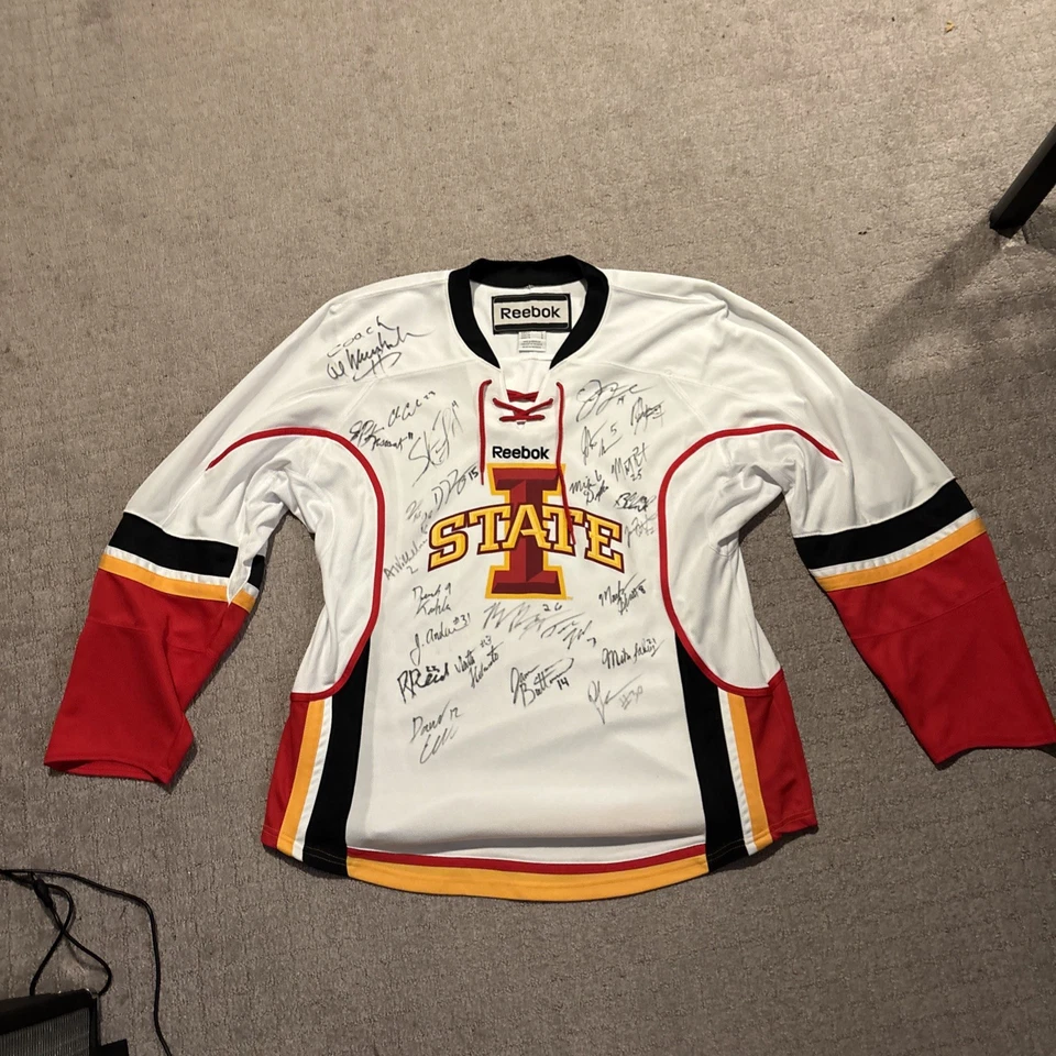 Camiseta deportiva de hockey NCAA Reebok Iowa State Cyclones, talla L autografiada Foto 2 de 4